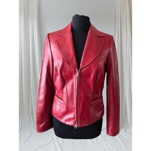Red Leather Women's Blazer, Size 10